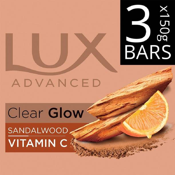 LUX सैंडलवुड, विथ विटामिन सी, बाथ सोप, 150g x 3 फॉर क्लियर स्किन