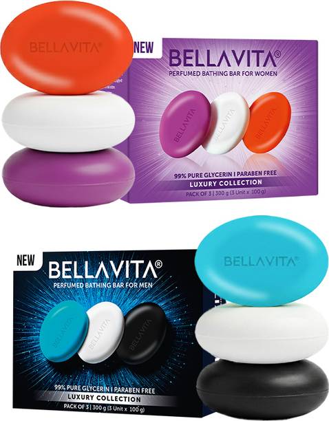 BELLAVITA Perfume Bathing Soap Bar Combo for Men & Women with Pure Glycerin
