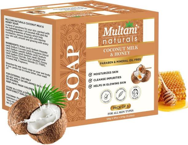 Multani Naturals Coconut Milk & Honey Handmade Soap (Pack of 3) I Leaves Skin Calm -
