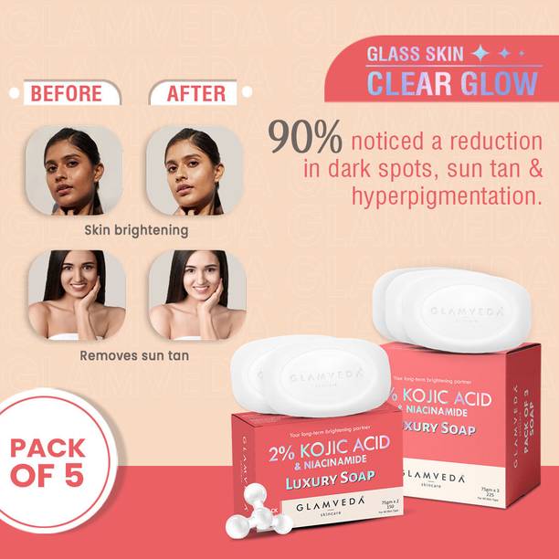 GLAMVEDA 2% Kojic Acid Skin Lightening Soap with Niacinamide | For Dark Spots