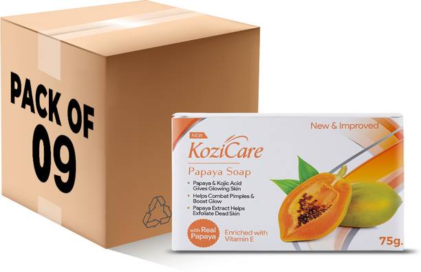 Kozicare पपाया सोप | डार्क स्पॉट रिमूवर एंड ग्लोइंग स्किन | – 75gm (पैक ऑफ 9)