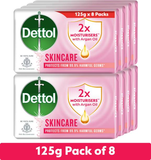 Dettol Skincare Germ Protection Bathing Soap bar, 125g (Pack of 8)