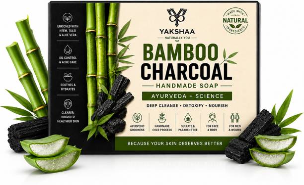 YAKSHAA Bamboo Charcoal Soap with Neem & Essential Oils | Deep Cleansing & Detox |