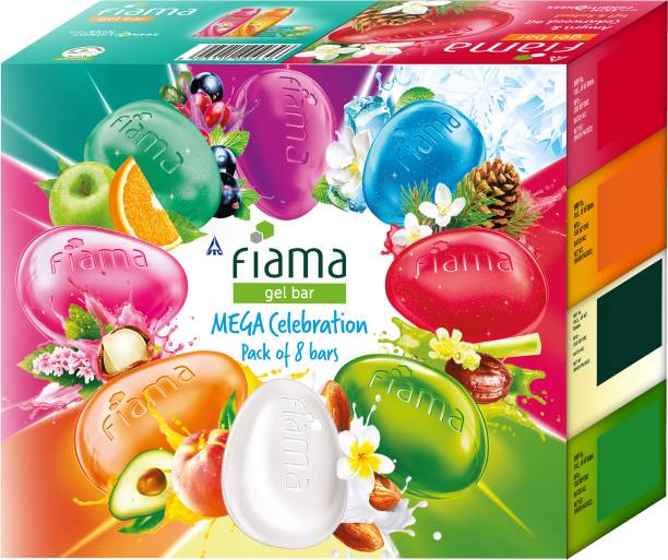 FIAMA Mega Celebration Pack With 8 Unique Soap Gel Bathing Bars, For Moisturized Skin