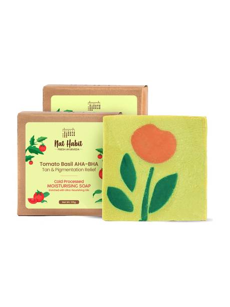 Nat Habit Tomato Basil Tan Removal Soap for Glowing Skin Cold Pressed Bath Soap