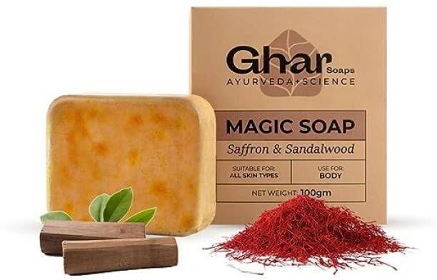 GharSoaps Magic Soap Sandal Wood And Saffron for DeTan and Glowing Brightening Skin