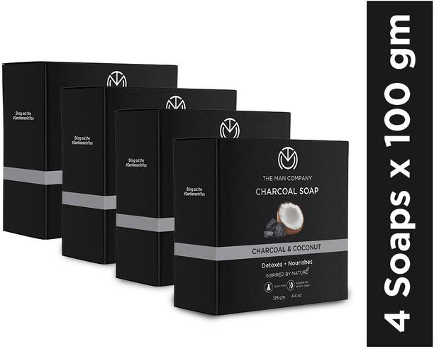 THE MAN COMPANY Charcoal Soap with Coconut | Detoxes & Nourishes - BUY 3 GET 1 FREE - 100gm*4