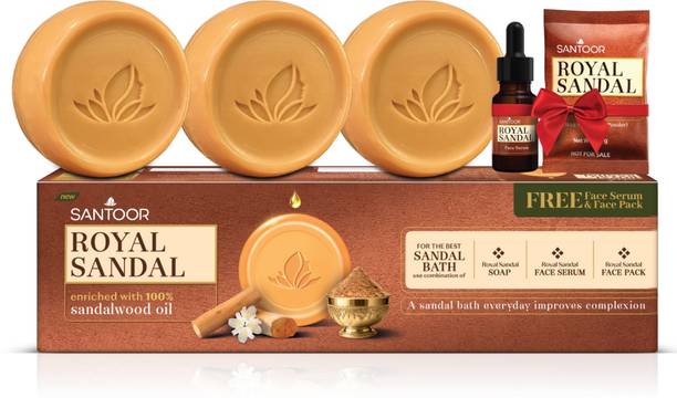 Santoor Royal Sandal Bathing Soap with Sandalwood Oil & Chamomile Oil for Sensitive Skin
