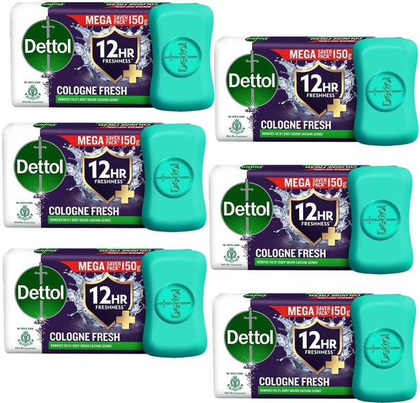 Dettol Cologne Fresh Bathing Soap Bar Freshness & Cooling 12hr Pack of - 150gm x 6