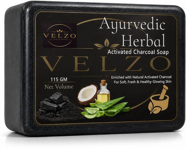 velzo naturals charcoal soap - ayurvedic handmade herbal soap for men & women