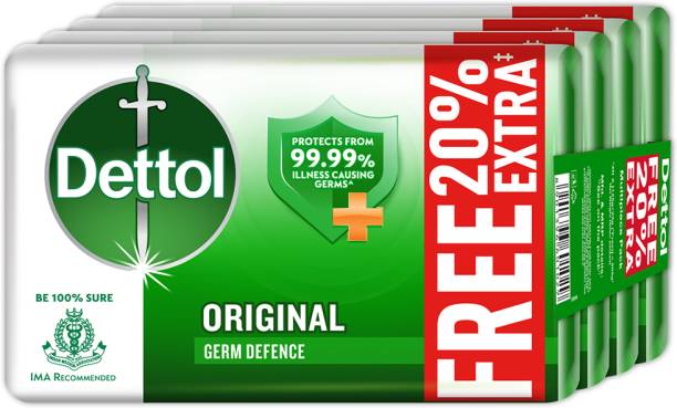 Dettol Original Germ Protection Bathing Soap Bar,125g Pack of 4+20% extra free