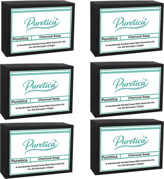 Puretica Natural Activated Charcoal Exfoliating Handmade Soap | Detoxifying Body Cleanser