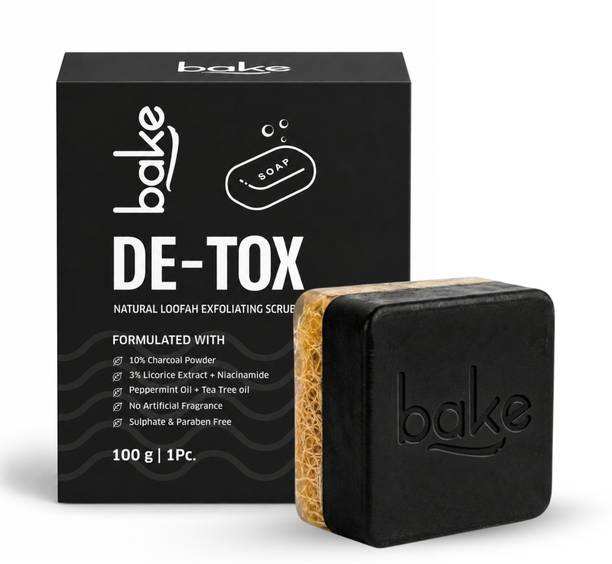 BAKE 10% Charcoal Loofah Soap with Niacinamide for Tan, Dull Skin & Exfoliation
