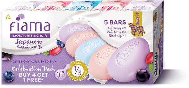 FIAMA Moisturizing Soap Bars Celebration Pack Japanese Hokkaido Milk & Berries,125gmx5