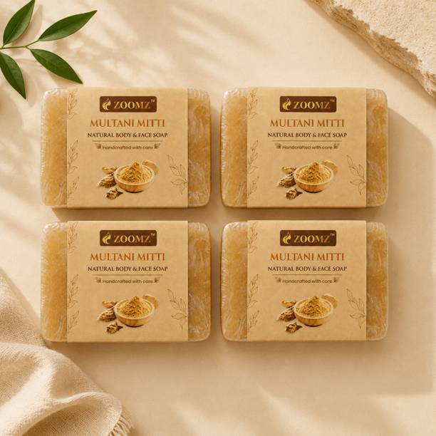 ZOOMZ Multani Mitti Handmade Body & Face Soap Combo Pack of 4 | 400g