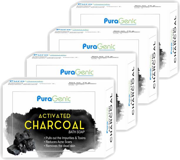 Puragenic Activated Charcoal Bath Soap, 75gm - Pack of 4