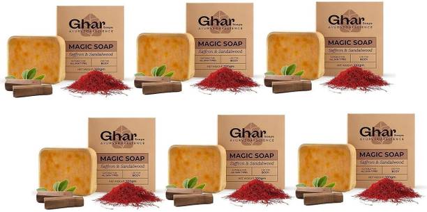 GharSoaps Magic Soap Sandal Wood And Saffron for DeTan and Glowing Brightening Skin