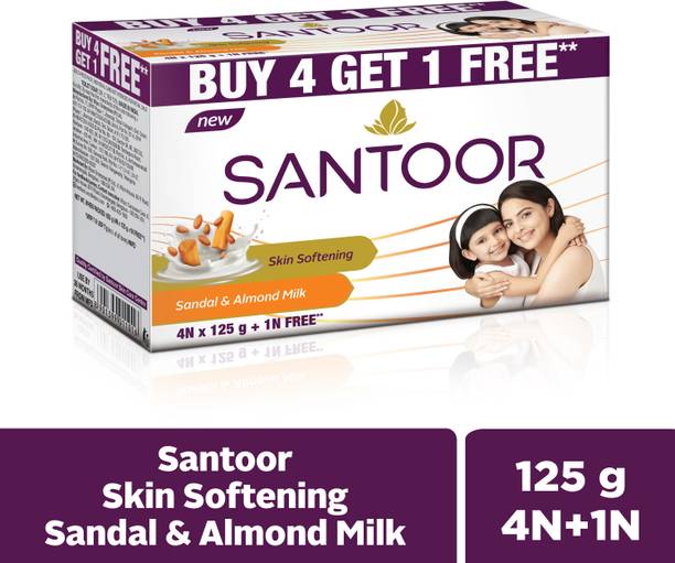 Santoor by Wipro Skin Softening Sandal & Almond Milk Bathing Bar Soap For Soft & Youthful Skin