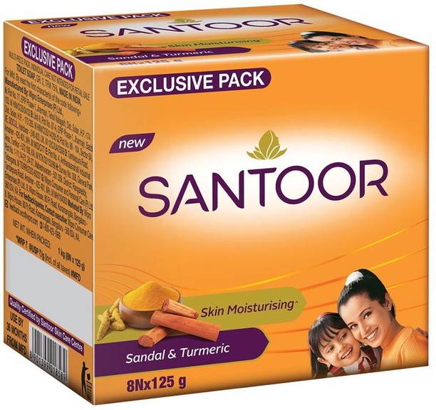 Santoor Skin Moisturizing Sandal & Turmeric Bathing Bar Soap For Soft & Youthful Skin