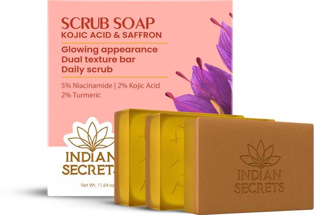 Indian Secrets Kojic Acid & Saffron Scrub Soap (Pack of 3)