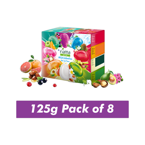 FIAMA Mega Celebration Pack With 8 Unique Soap Gel Bathing Bars, For Moisturized Skin.