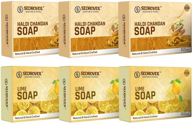 SEDROVEIL Herbal Soap Combo – Pack of 6 (3 Lime Soap+ 3 Haldi Chandan Soap)