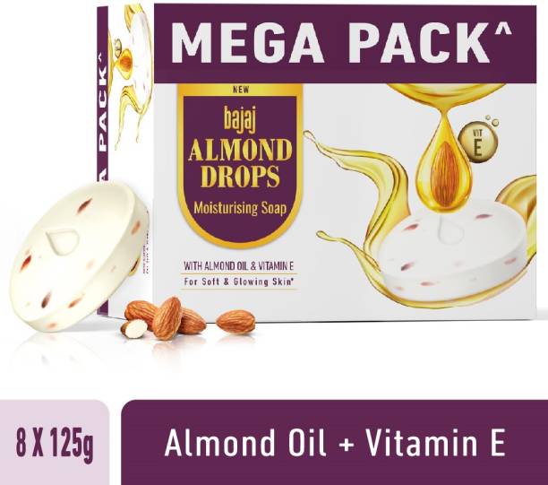 BAJAJ Almond Drops Moisturising Soap Pack of 8 with Almond Oil & Vitamin E