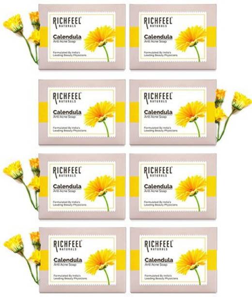 RICHFEEL Calendula Anti Acne Soap | Power of Soothing Calendula Extracts (Pack of 8)