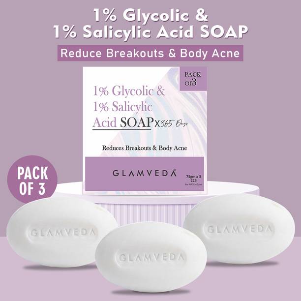 GLAMVEDA Skin Lightening Glycolic & Salicylic acid soap | Reduces Blackheads & Excess Oil