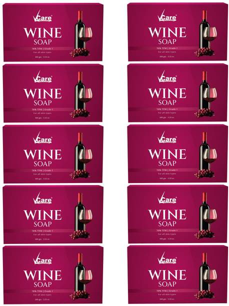 Vcare Red Wine Bathing Soap Bar for Men & Women 100g(Pack of 10) Pure & Gentle on Skin