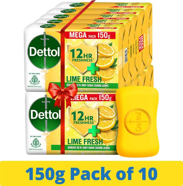 Dettol Lime Fresh (Lime Cool) Bathing Soap Bar with 12hr Freshness,150g x 5 (Pack of 2)