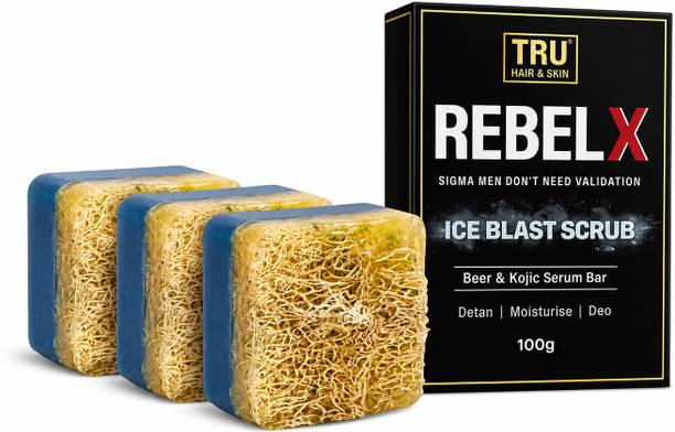 TRU HAIR & SKIN RebelX Ice Blast Scrub Soap| De-Tan | Natural Loofah Freshness for Men