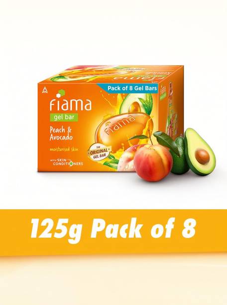 FIAMA Gel Bar Soap Combo, Peach And Avocado, 125gx8, For Moisturized Skin