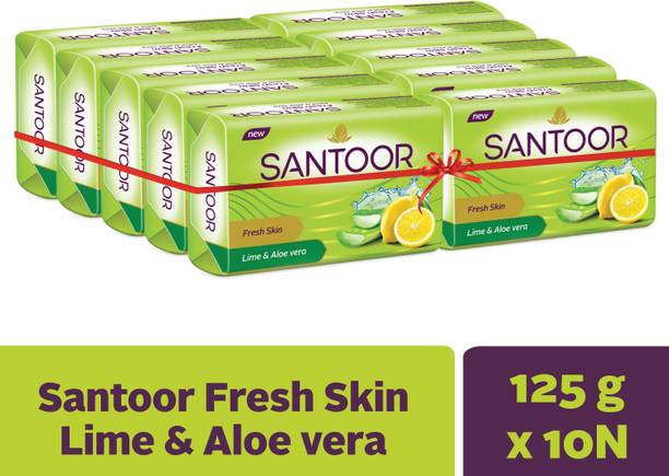 Santoor Fresh Skin Aloe Vera & Lime Bathing Bar Soap For Soft & Youthful Skin