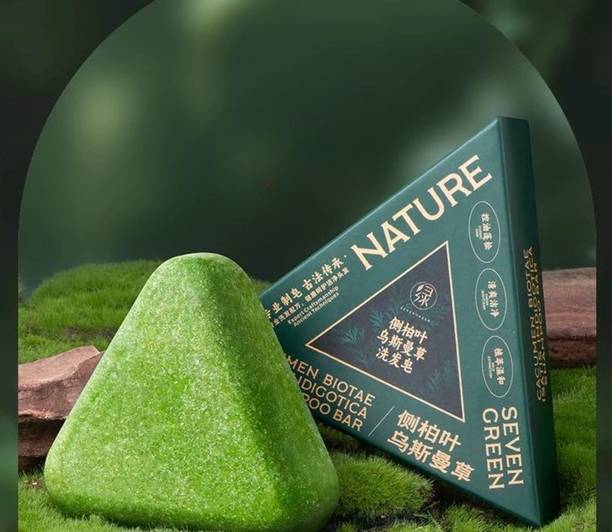 BOOCOAL Seven Green Nature Triangle Herbal Shampoo Bar PAKE OF 1 (100 g)
