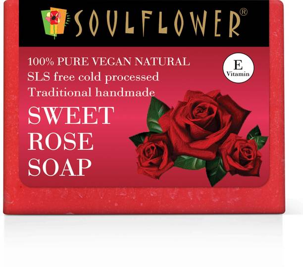 Soulflower Handmade Sweet Rose Soap Bar| For Skin tone, Hydrating, Cleansing | Anti Aging |