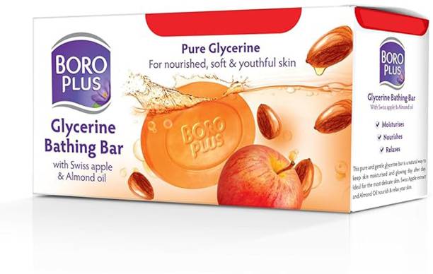 BOROPLUS Glycerine Bathing Bar With Swiss Apple & Almond Oil (125g, Buy 4 Get 1 free)