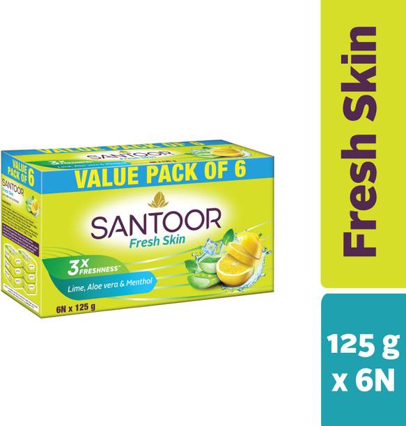 Santoor by Wipro Fresh Skin Aloe Vera & Lime Bathing Bar Soap For Soft & Youthful Skin