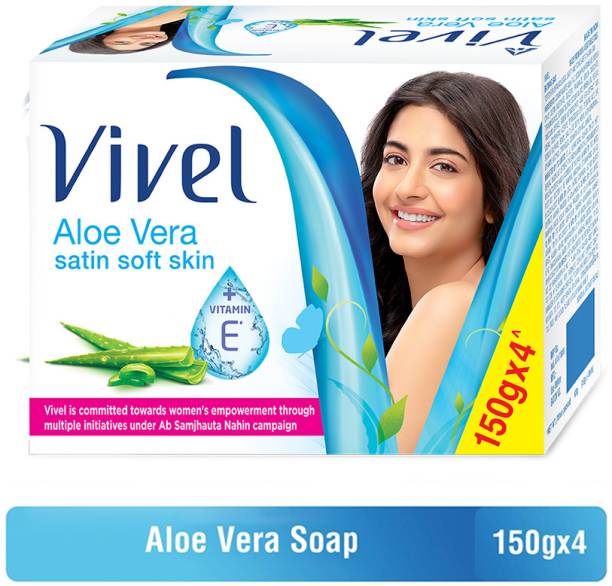 Vivel Aloe Vera Bathing Soap with Vitamin E for Soft, glowing Skin Combo Pack 4X150g