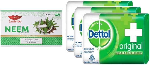 Dettol Original Soap 150gm (450 g, Pack of 3) With Double Lips Neem Soap 100 grm