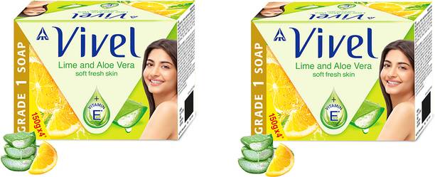 Vivel Lime & Aloe Vera Soap, BIS Grade 1 Bath Soap, 76% TFM, Soft Fresh Skin, 150gx8