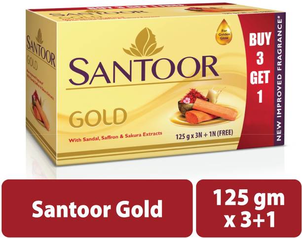 Santoor by Wipro Gold Bathing Bar Soap with Kashmiri Saffron, Sandal & Sakura Extracts