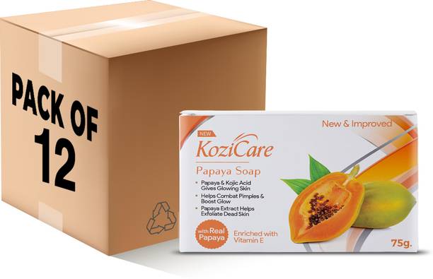 Kozicare पपाया सोप | डार्क स्पॉट रिमूवर एंड ग्लोइंग स्किन | – 75gm (पैक ऑफ 12)