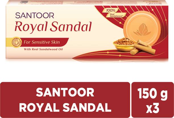 Santoor by Wipro Royal Sandal Bathing Soap with Sandalwood Oil & Chamomile Oil for Sensitive Skin