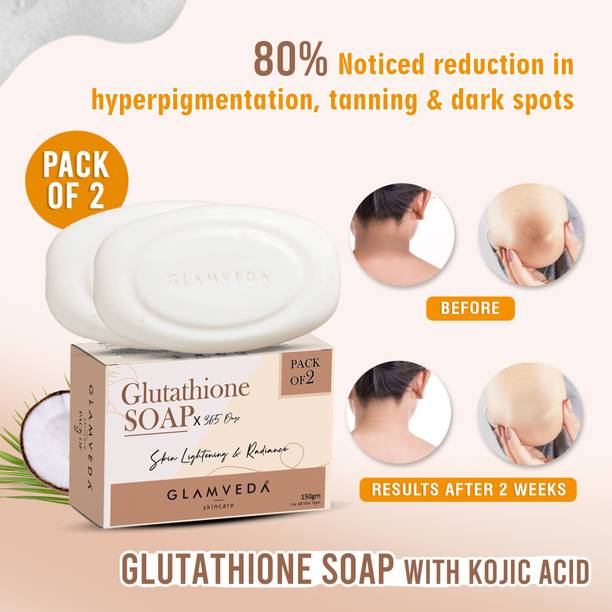 GLAMVEDA Skin Lightening Glutathione + Kojic Acid Soap, | Fades Dark Spots & Acne Scars|