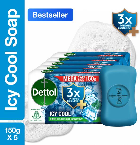 Dettol 3X Icy Cool Bathing Soap for Men & Women, Face, Body & Hands, Combo for Summer