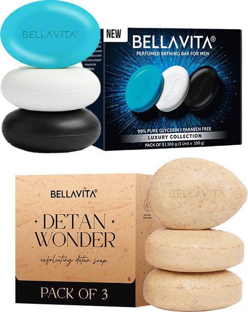 BELLAVITA De-Tan Wonder Kojic Soap Bar & Perfume Bathing Bar Men Combo