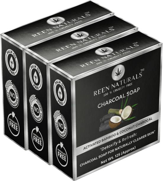REEN NATURALS PACK OF 3 Charcoal Soap for Detoxify & Refresh your Skin | Handmade Soap