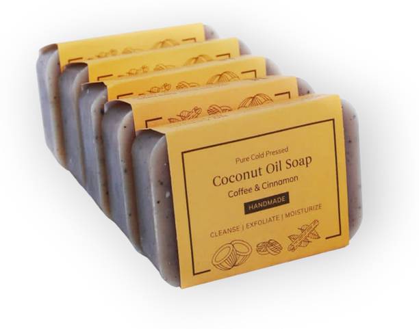 KAPRICA Natural Handcrafted Exfoliating Coffee & Cinnamon Cold Pressed Coconut Oil Soap (60 x 5 = 300 g) Pack of 5