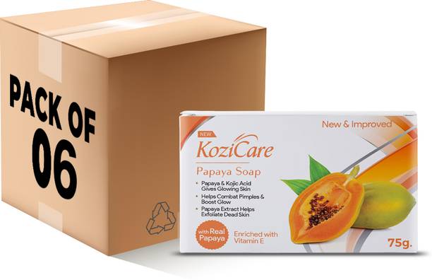 Kozicare पपाया सोप | डार्क स्पॉट रिमूवर एंड ग्लोइंग स्किन | – 75gm (पैक ऑफ 6)